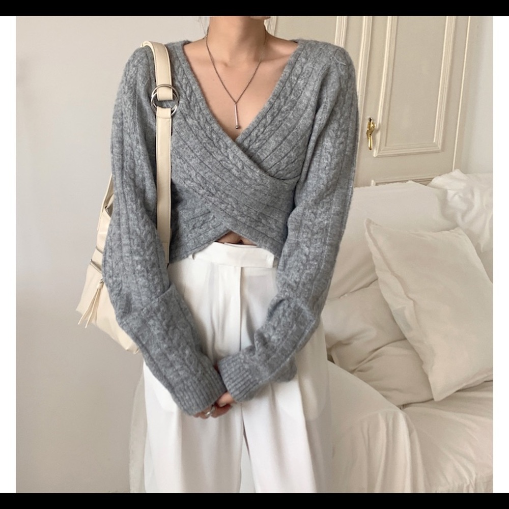 Grey Cable Knit Twist sweater